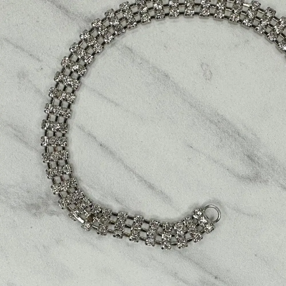 Womens Rhinestone Heart Silver Tone Multi Row Chain Link Belt Small S ✨